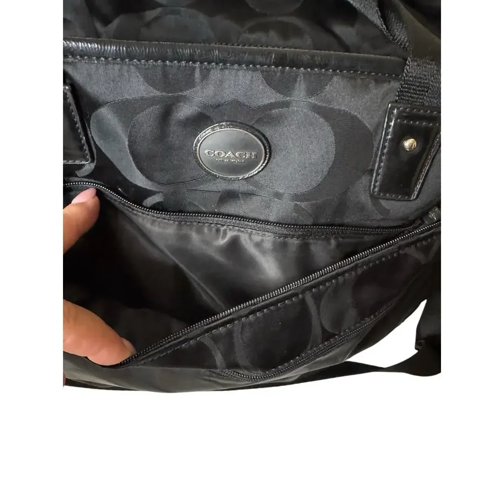 COACH BABY Signature Diaper Bag Black Nylon Large Multifunction Tote Zip Top